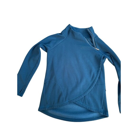 Athleta Womens Medium Blue Asymmetrical Zip Fleece Pullover - Picture 1 of 9